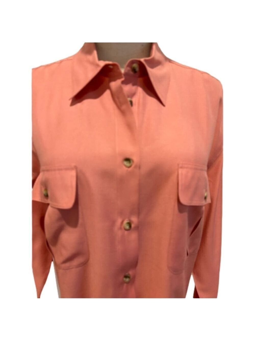 90s SAFARI STYLE BLOUSE LONG SLEEVE CLASSIC & CASUAL BUTTON DOWN PEACH 14 - Picture 6 of 15